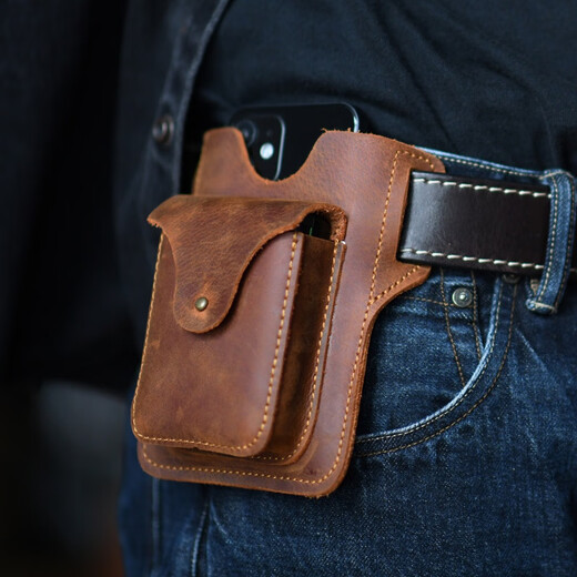 Kangaroo Wear Outing Mobile Phone Waist Bag Men's Harley Small Waist Bag Men's Construction Site Work 2024 Work Multi-Function Belt Brown