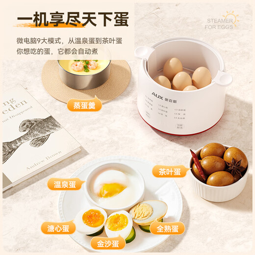 AUX egg cooker, egg steamer, electric steamer, steamed breakfast artifact, multi-functional fully automatic mini breakfast machine for 2-3 people, single and double layer egg custard all-in-one machine for one person, single layer, basic model