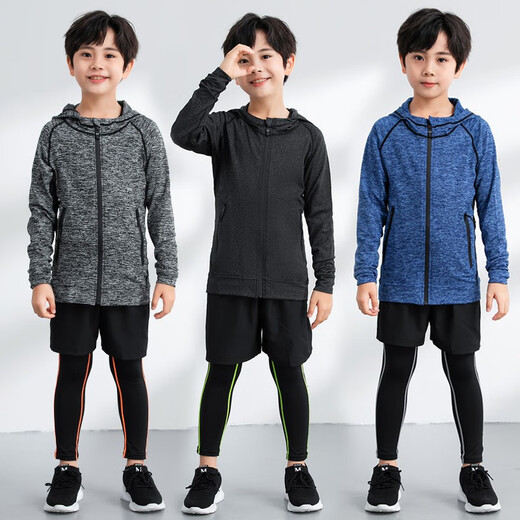 Decca children's tights training clothes quick-drying clothing boys and girls autumn and winter basketball football base clothing sports fitness clothing set plus velvet - black jacket + black line 4-piece set XL size recommended 175-180 high 140-160 Jin Jin equals 0.5 kg