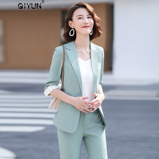 QIYUN light luxury brand women's small suit business suit for women 2022 spring and summer new temperament casual fashion nine-point pants tall and slim suit jacket apricot suit + nine-point pants [please note if you need to change shorts] M