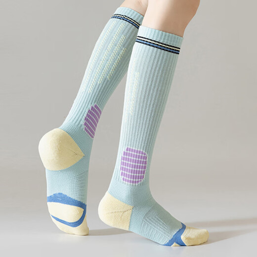 Beiyu fitness sports socks, professional running, skipping rope and gymnastics, long-tube micro-pressure badminton, Pilates, yoga, mesh calf socks, 3 pairs - pink + blue + purple, one size fits all