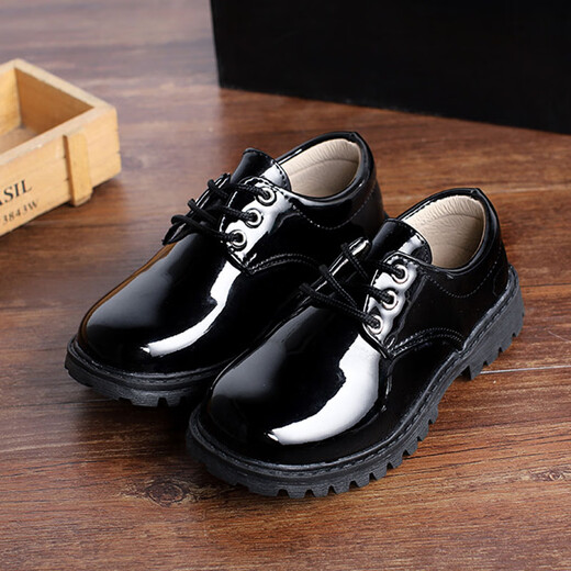 
Chuangjingyi chose 2024 children's black leather shoes boys boys black leather shoes performance shoes British Spring and Autumn Students boys genuine leather etiquette elegant black lace-up [9902] size 32 [20.4cm]