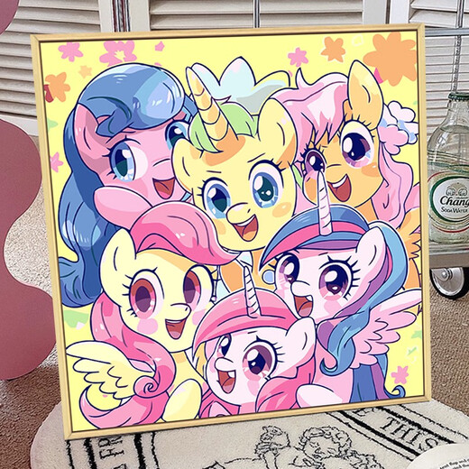 
Little Pony Poly Digital Oil Painting Diy Filling Coloring Children's Hand-drawn Cartoon Biqi Acrylic Oil Color Decoration Painting qx15914 80*80cm Thick solid wood inner frame + decorative outer frame