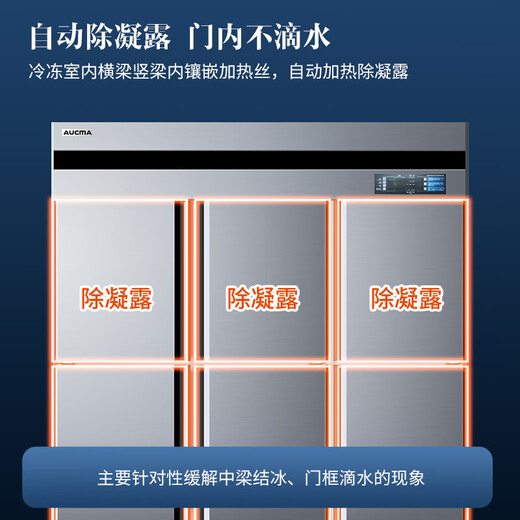 澳柯玛（AUCMA）商用冰箱立式风冷无霜饭店厨房设备后厨不锈钢全铜管制冷 VF-1390AW【六门全冷冻】