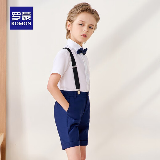 罗蒙儿童背带礼服套装男童礼服钢琴演出服中大童英伦风 藏青套装 160