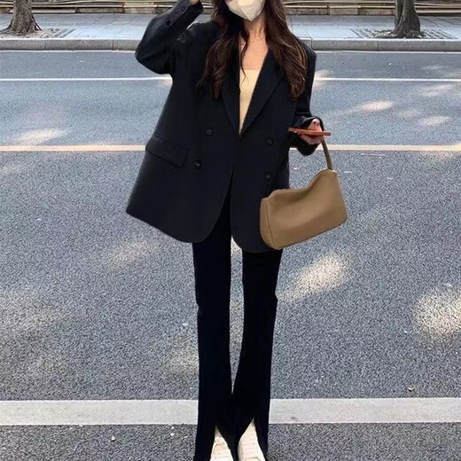 Quetong Small Suit Jacket Women's 2025 Early Spring and Autumn Women's Small and High-end Fashion New Korean Style Casual Suit Top Black XL Recommended 130Jin Jin is equal to about 0.5kg