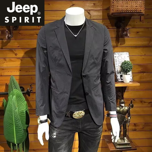 JEEP SPIRIT European Station Men's Wear 2025 Spring and Autumn European Station New Men's Trendy Suit Korean Jacket Black New Product Black Double-breasted Suit Men/Men's Suit/Female 2XL Recommended 150-170Jin Jin is equal to 0.5 kg