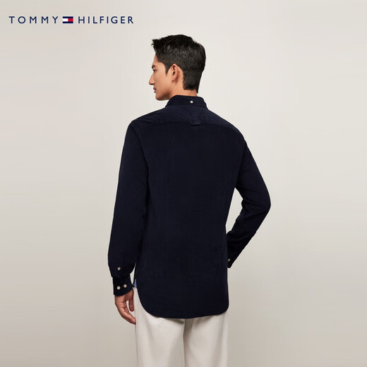 Tommy Hilfiger corduroy autumn and winter men's business casual commuting solid color slim long-sleeved shirt shirt jacket navy blue FAP M