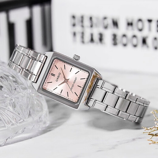 Casio (CASIO) watch women's small square ins Internet celebrity retro student exam fashion versatile simple pointer quartz women's watch gift LTP-V007D-4E pink plate steel belt