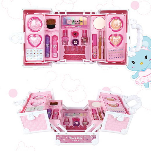 Mama und Papa Kinderkosmetik ungiftiger Set Make-up Box Toys Mädchen Performance Lidschatten Nagellack Lippenstift Geburtstagsgeschenk