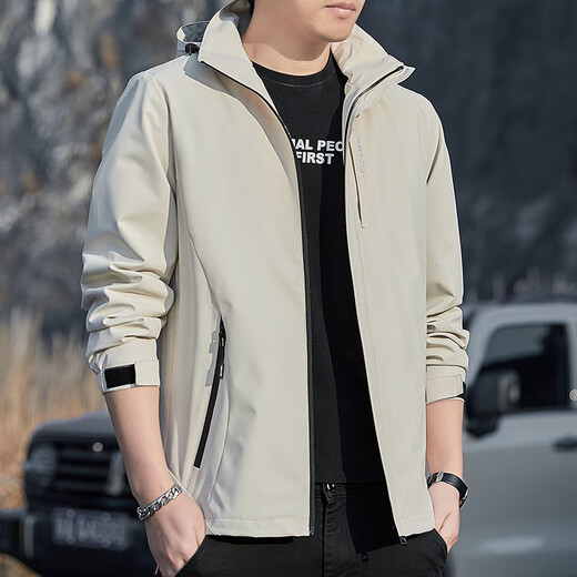 
Jeanswest Spring and Autumn Charge Jacket Men's New Men's Loose Hooded Removable Jacket Men's Windproof Work Top 6628 Light Gray 2XL Size (136-150Jin [Jin equals 0.5 kg])