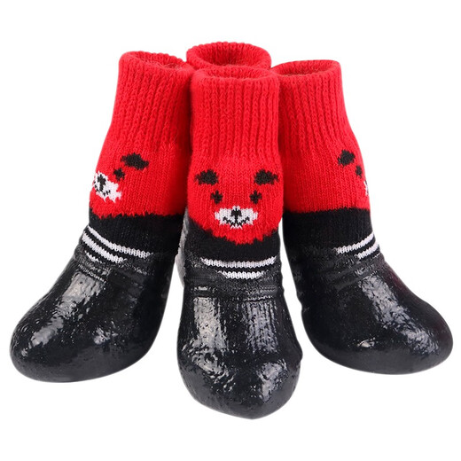 Pet pet dog socks, dog shoes, small dog, Bichon bear, Teddy puppy, anti-slip, anti-wear feet, warm in winter, socks, rain boots, dual-purpose, red M size