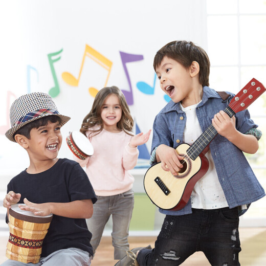 Fuhaier wooden musical instrument toy guitar set boy girl boy baby early education enlightenment beginner ukulele 3-6-9 years old kindergarten children festival children's birthday gift