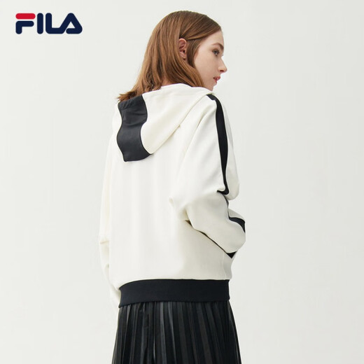FILA Women's Official Sports Jacket Women's Long Sleeve Hooded Loose Fashionable Knitted Cardigan Jacket Women's Top Cloud Mushroom White-WT165/84A/M