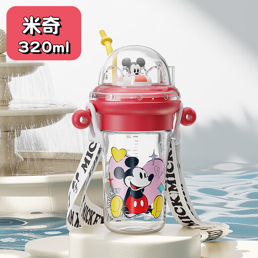 迪士尼（Disney）儿童水杯夏季幼儿园男女宝宝网红喷泉杯小孩背带便携吸管喝水壶 三眼仔喷泉杯 280ml