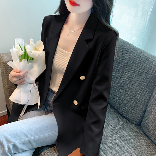 Miao Yijia Blazer Women's Autumn Suit Jacket Casual Commuting Small Suit New Temperament Versatile Jacket Top Women Temperament Versatile Blazer Classic Black XL (Reference 115-125Jin Jin is equal to 0.5 kg)