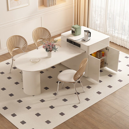 Paschaman Esstisch Rock-Pan Island Esstisch Integrierter Nordic Creme Stil kleine Wohnung Einziehbares Multifunktions-Haushalt 1052y 2,15-2,6 Meter Teleskop-Esstisch + 4 Essstühle (1047) Designer neues Modell des Designers des Designers