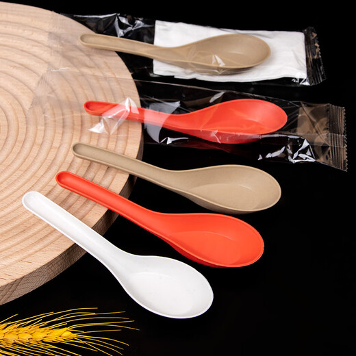 First green disposable spoon, knife and fork spoon, rice husk spoon, semi-degradable spoon, rice spoon, soup spoon, take-out spoon, independent Chinese spoon, independent brown thickened spoon, 50 pieces