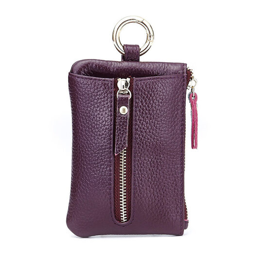 Qiger Neue Kapazität Schlüsselbeutel für Frauen echte Kuhlattenwagenschlüsselkette für Männer Mini kleine Kartenbeutel Brieftasche integrierter Tasche schwarz [Reißverschluss 6 Schnalle]