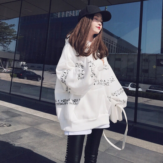 Single honey long-sleeved hooded sweatshirt women's 2020 new autumn Korean style loose slimming casual sports versatile age-reducing fashion small tops women's trendy white please take the correct size