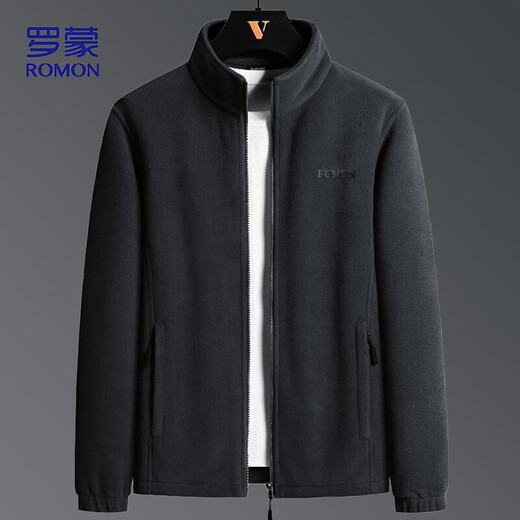 ROMON jacket men's autumn business casual large size warm fleece jacket soft polar fleece jacket men CS88 black XL