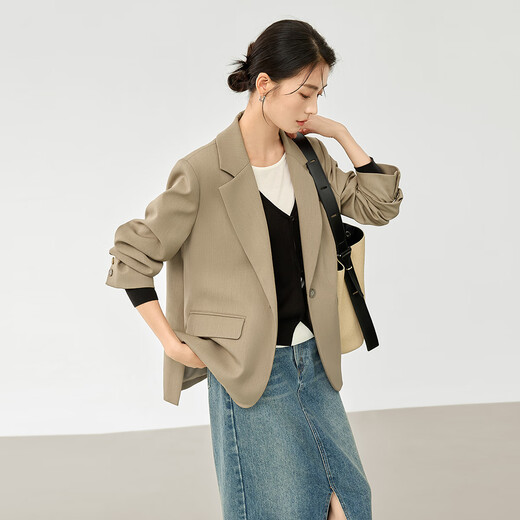 Dialogue (DUIBAI) French high-end commuter suit jacket for women 2026 spring new style small temperament casual small suit Khaki S
