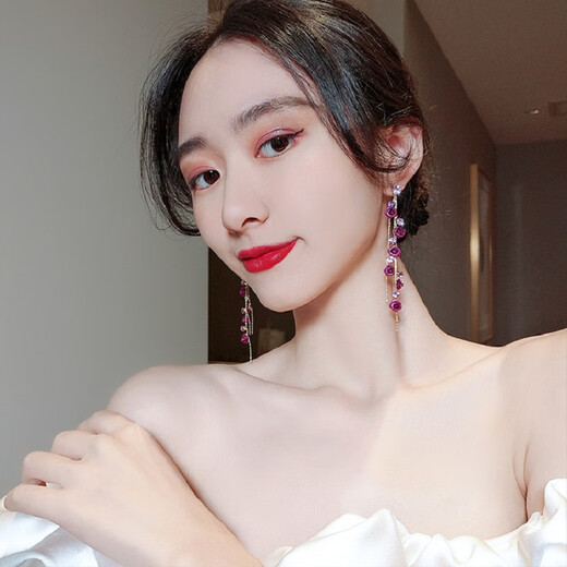 新款银针耳钉轻奢高级感耳环女小众设计感红色小花玫瑰耳坠耳饰潮 红色695