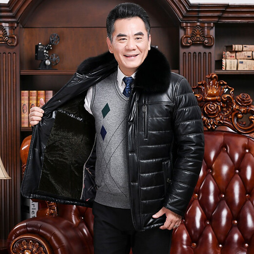 Playboy (PLAYBOY) middle-aged and elderly leather jacket men's winter clothing plus velvet and thickened dad's leather cotton coat warm jacket elderly winter cold-proof cotton-padded jacket black XL