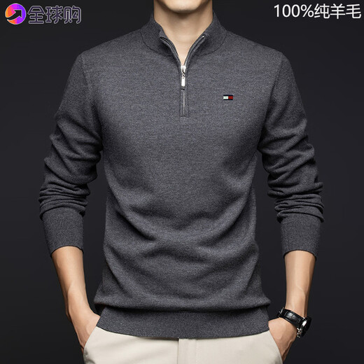 TOME BORNEK genuine Tommy 100% pure wool sweater men's sweater half turtleneck zipper winter knitted sheep cashmere sweater bottoming sweater for men black M 165 95-115Jin Jin equals 0.5 kg