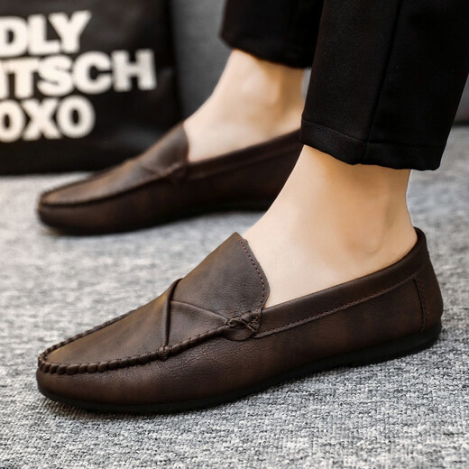 Mac Jabags men's shoes spring new beanie shoes men's soft leather soft sole casual leather shoes Korean style trendy lazy shoes D826 black 39