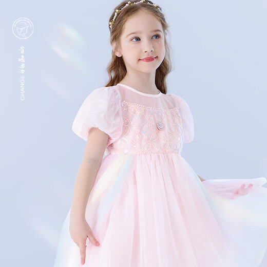 Disney Girls Dress Children's Skirt 2026 Summer New Elsa Princess Dress Style Puffy Mesh Skirt Pink 110