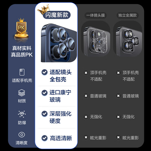 闪魔 适用苹果15pro/15promax镜头膜iphone15/plus康宁钢化保护不顶壳防刮膜 15pro/promax【原色钛金属|康宁玻璃】 1套装|不顶壳|适配99%手机壳