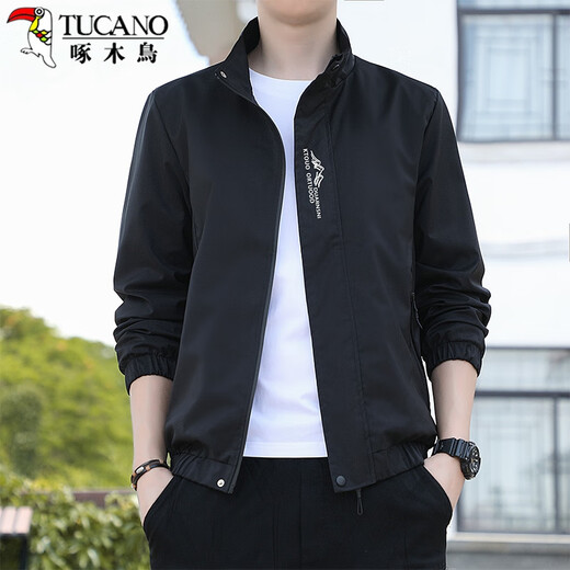 Woodpecker (TUCANO) Jacket Men's Spring and Autumn Loose Stand Collar Versatile Casual Jacket Trendy Comfortable Top Men's Black 3XL