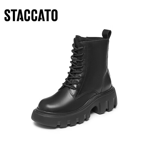 Sigatus neuer Winter britischer Stil Martin Boots Butter Schuhe kurze Stiefel Dicke Sohle erhöhte Frauenstiefel Y3918DD4 TRUFFE Schwarz 35