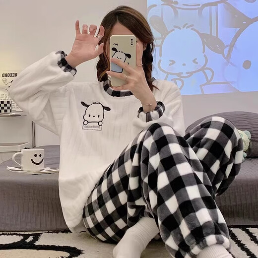 
Xuanfanduo pajamas for women in winter, coral velvet thickened plush long sleeve cute loose flannel home clothing set for outside 679# M 75-100Jin [Jin equals 0.5 kg]