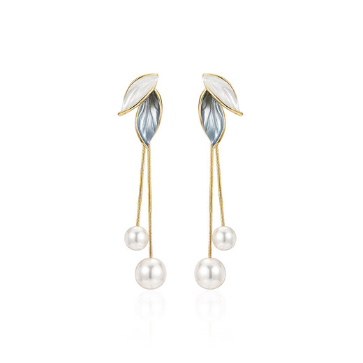 Qlady leaf tassel earrings women's fashion long style simple temperament 925 silver needle earrings light luxury imitation pearl earrings gift