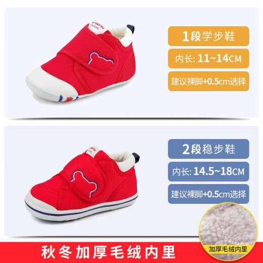 Carter Rabbit toddler shoes for boys and children, soft-soled functional shoes for babies, girls, infants and toddlers, children's shoes red (velvet winter style), inner length 12.5cm, size 20, suitable for foot length 11.8-12.2
