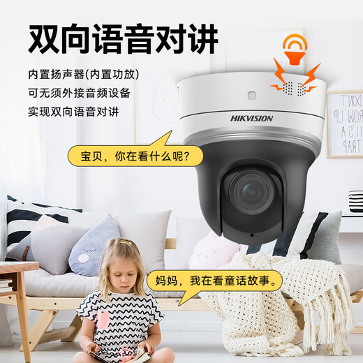 海康威视（HIKVISION）监控摄像头POE球机 400万高清全彩夜视室内外家用无线网络云台摄像机探头手机远程监控器安防设备 400万无线版2DE2404MW-D3/W/XM