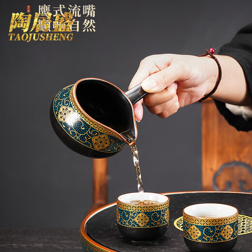 Tao Jusheng Enamel Jianzhan Stone Mill Kung Fu Tea Set High-end Home Office Lazy Automatic Tea Set Complete Gift Automatic Tea Set + Tea Tray (Gift Box)