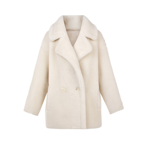 
Langzi Grain Pure Wool Coat Retro High-end Jacket New Winter Commuter Top Imitation Fur Women Ivory White S