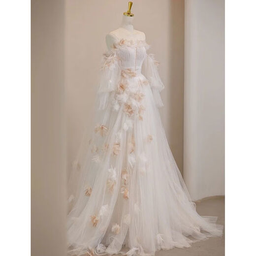 Lingka Qi one-shoulder French light wedding dress 2024 new forest style little man going out main yarn fugitive princess feeling main picture style 2XL