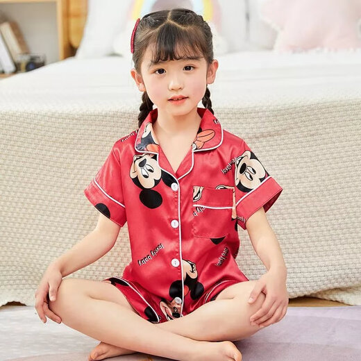 Disney Sommer kurzärmelige Kinder-Pyjamas Eisseide Dünne Sommerjunge Seiden kleines Mädchen Baby Cartoon Home Anzug 679 Junge 170 Größe 8 Empfohlene Höhe 90-105 cm