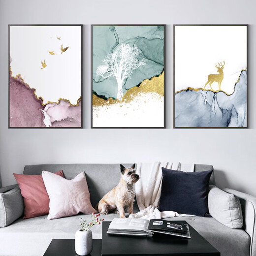Bethesda modern minimalist living room decorative painting bedroom hanging painting Nordic style entrance mural sofa background wall elk triptych golden deer Qiong Shu (set of three) 40*60cm light luxury gold frame