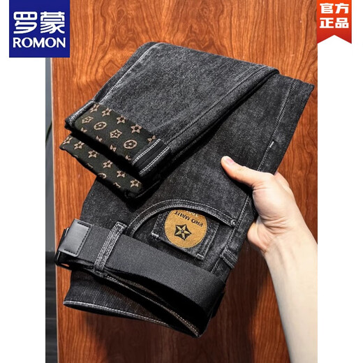 Romon Black Plus Velvet verdickte Jeans für Männer Herbst und Winter 2025 Neue Herrenhosen Winter Neues Produkt 691 Black 28