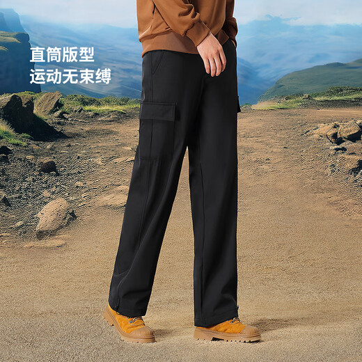 骆驼工装裤男女款秋季防水休闲裤户外登山运动裤加绒梭织冲锋长裤 Y14CAY6625，幻影黑，男 【单层】 3XL