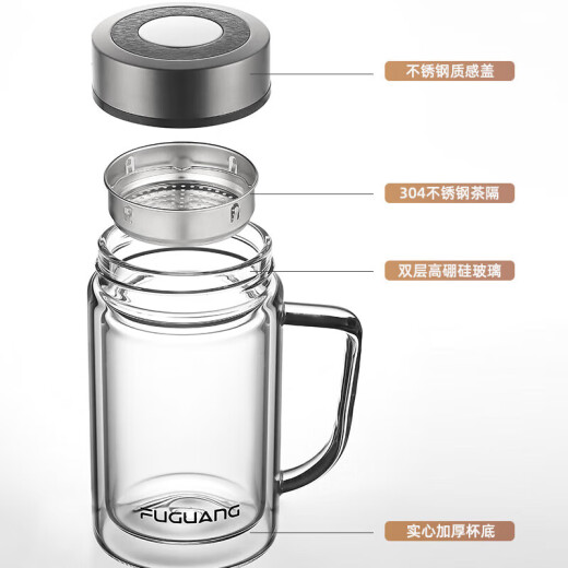 Fuguang glass large capacity portable tea cup office glass water cup transparent thickened