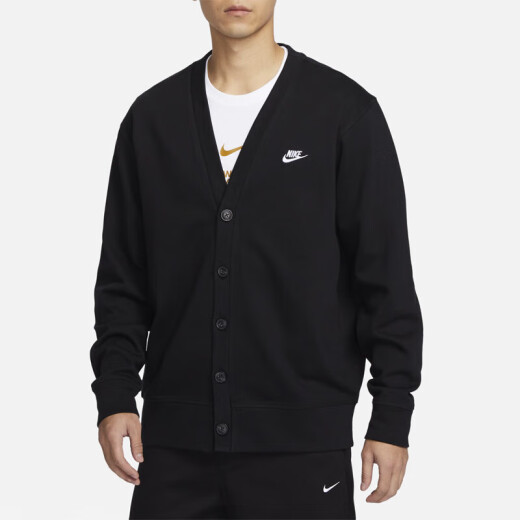 耐克（NIKE）外套男士2024春秋季新款针织开衫V领线衫休闲夹克上衣 FN3899-010黑色 S