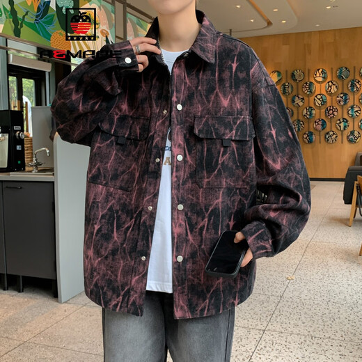 AEMAPE春秋季新款青少年牛仔外套男潮牌夹克上衣服时尚百搭休闲衬衫款式 16823粉色 M