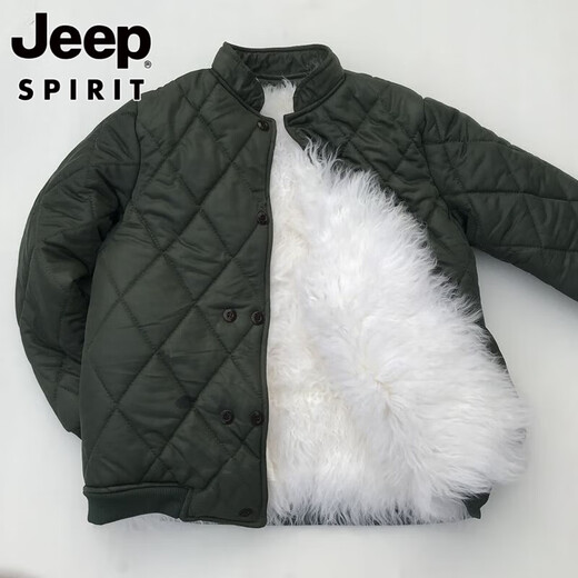 Jeep (JEEP) wool cotton-padded jacket men's fur all-in-one jacket middle-aged and elderly thickened sheepskin cotton-padded coat fur jacket autumn and winter real wool jacket military green + long wool liner bust 3 feet 4 (suitable for weight 125-140 Jin Jin equals 0.5 kg)
