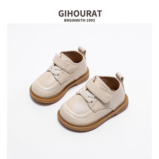 Chino Mouse Official Authentic Children's Toddler Shoes 1-3 Years Old Soft Soled British Style Small Leather Shoes for Boys and Girls Baby Shoes Beige 19 Inner Length 13.5cm